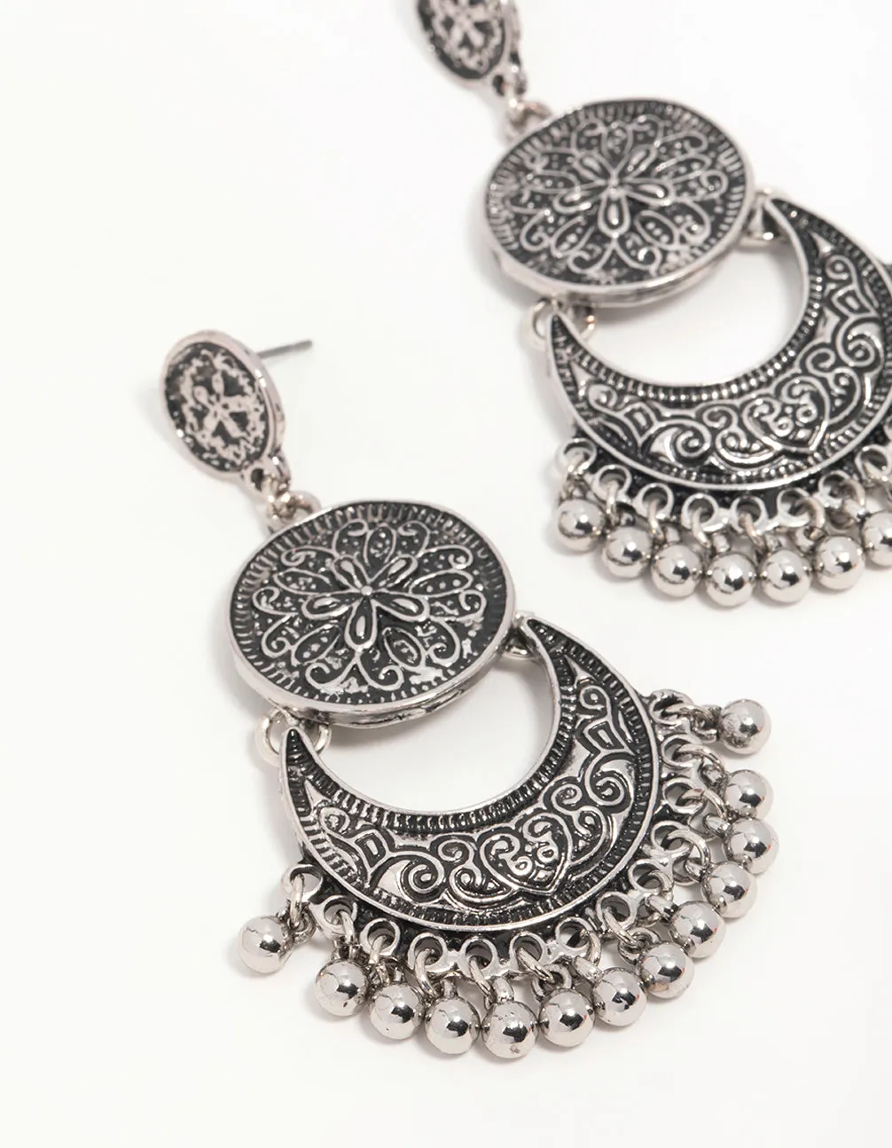Antique Silver Beaded Drop Earrings