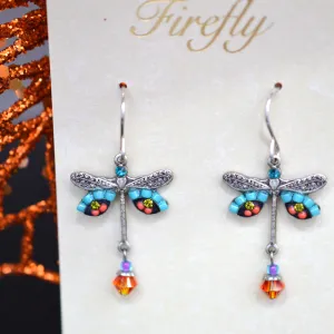 Antique Silver Plated Dragonfly Crystal Earrings by Firefly