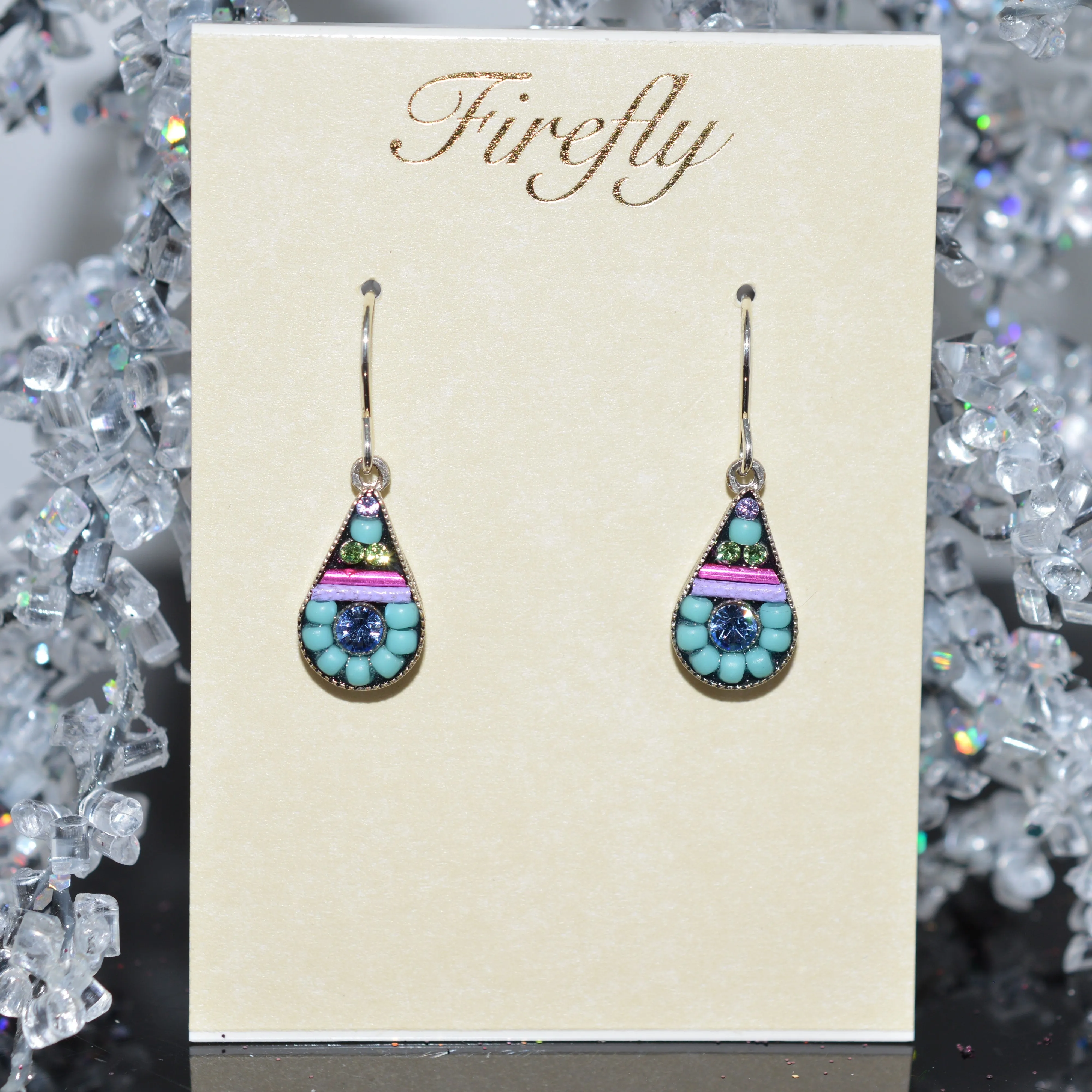 Antique Silver Plated Simple Drop Earrings by Firefly With Light Blue Crystals