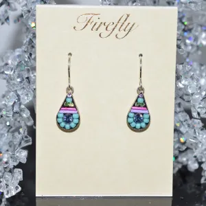 Antique Silver Plated Simple Drop Earrings by Firefly With Light Blue Crystals