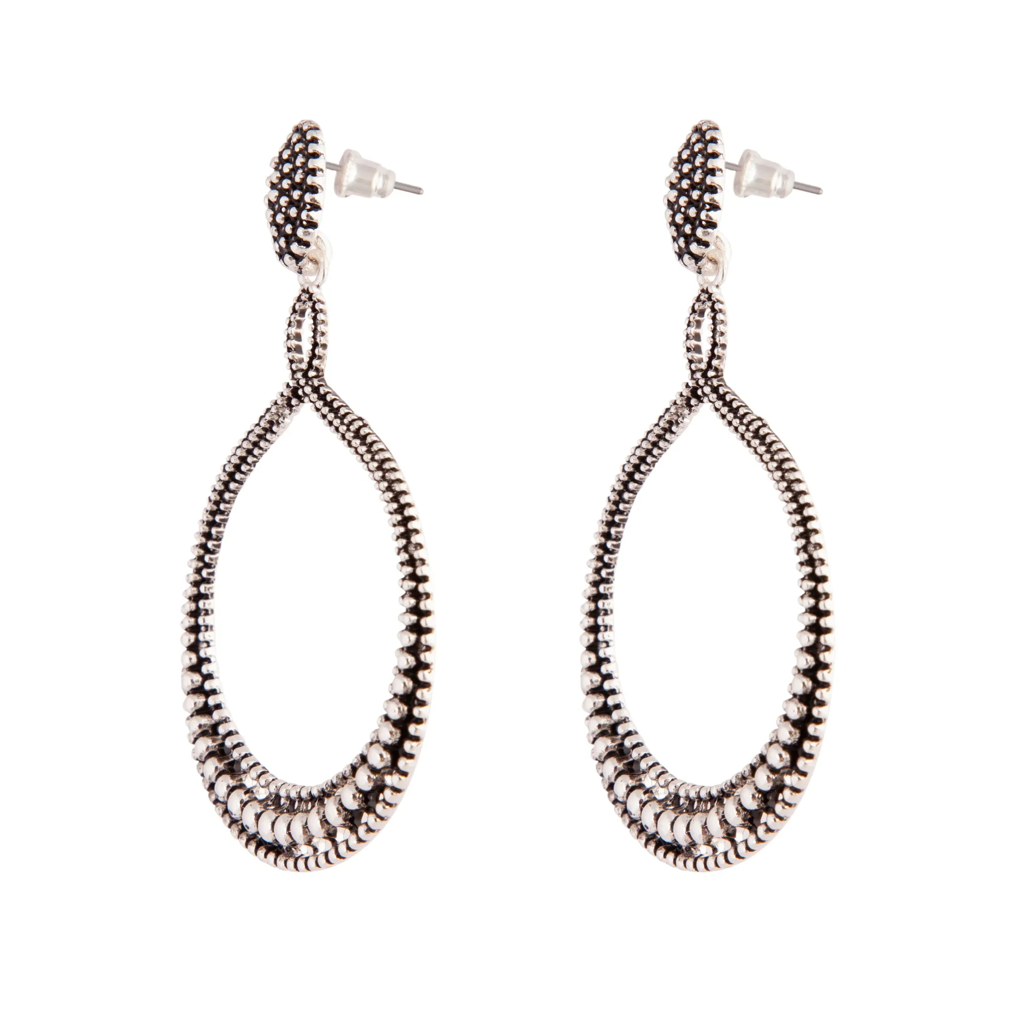 Antique Silver Teardrop Etched Earrings