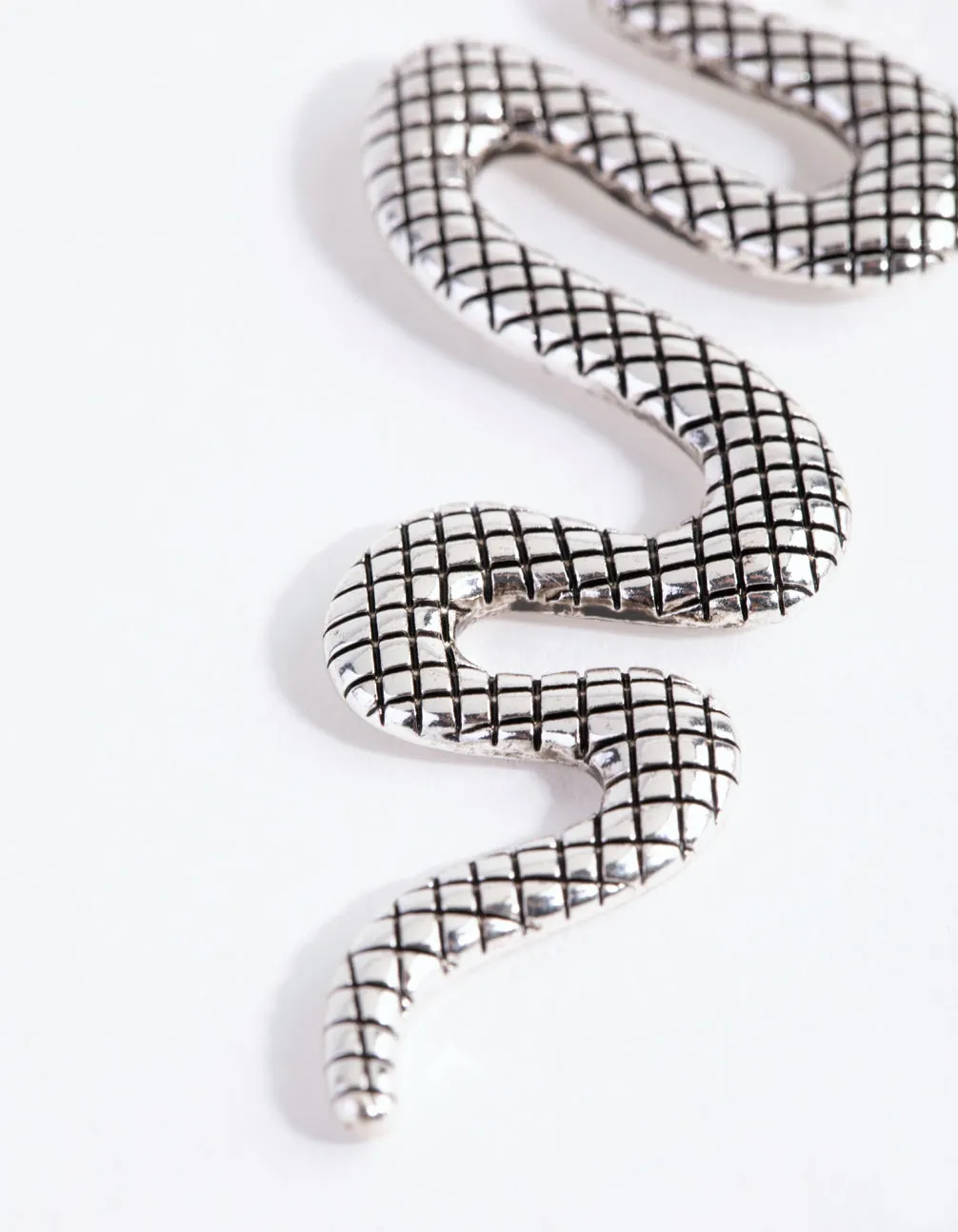 Antique Silver Textured Snake Earrings