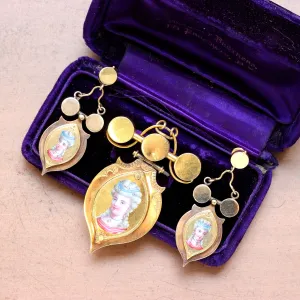Antique Swiss Enamel Demi Parure of Earrings & Pin/Pendant, 18k
