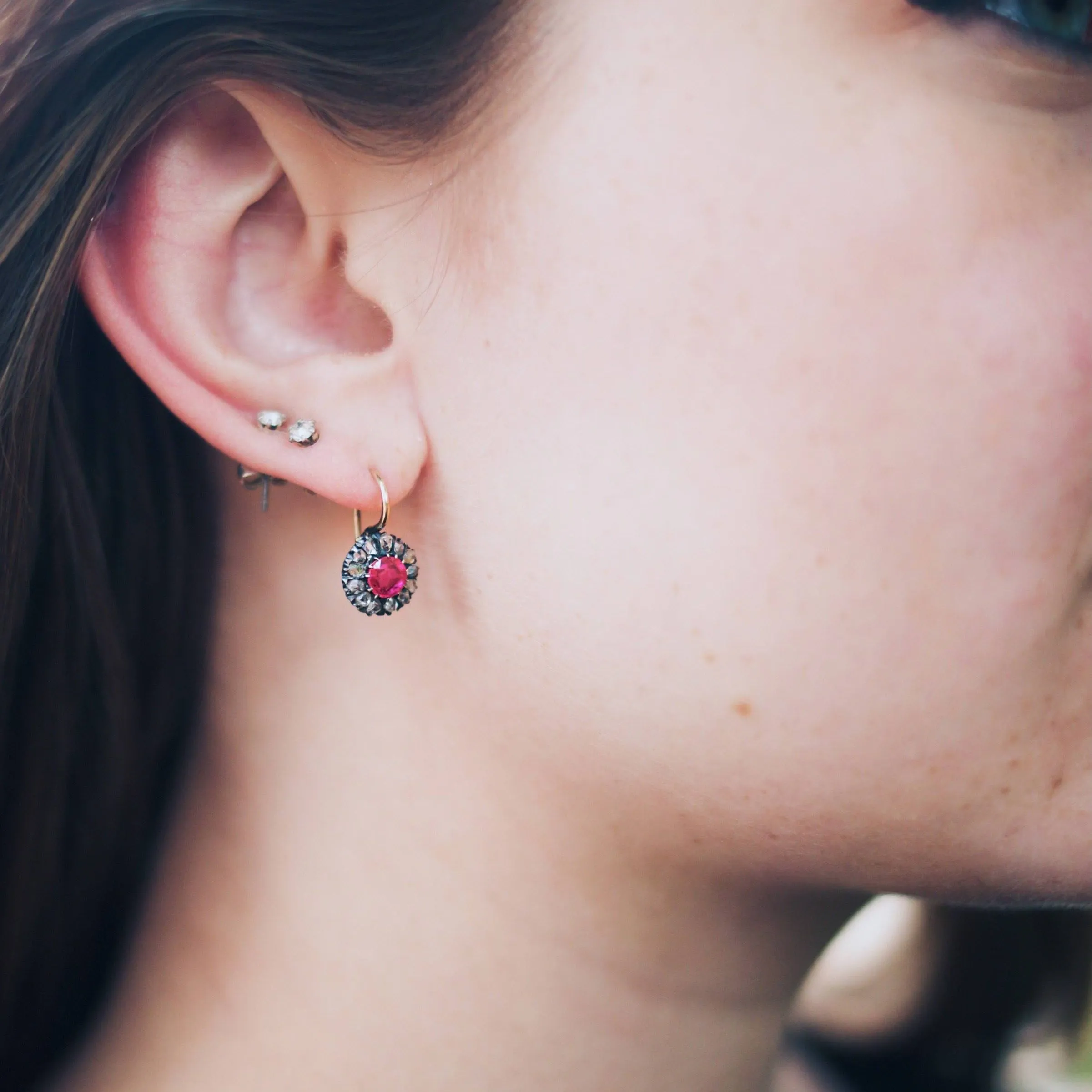 Antique Synthetic Ruby & Diamond Earrings | Antique Earrings