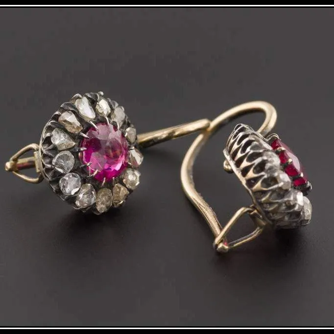 Antique Synthetic Ruby & Diamond Earrings | Antique Earrings