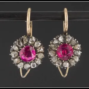 Antique Synthetic Ruby & Diamond Earrings | Antique Earrings