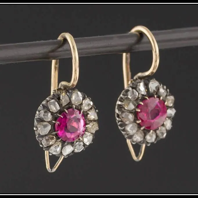 Antique Synthetic Ruby & Diamond Earrings | Antique Earrings