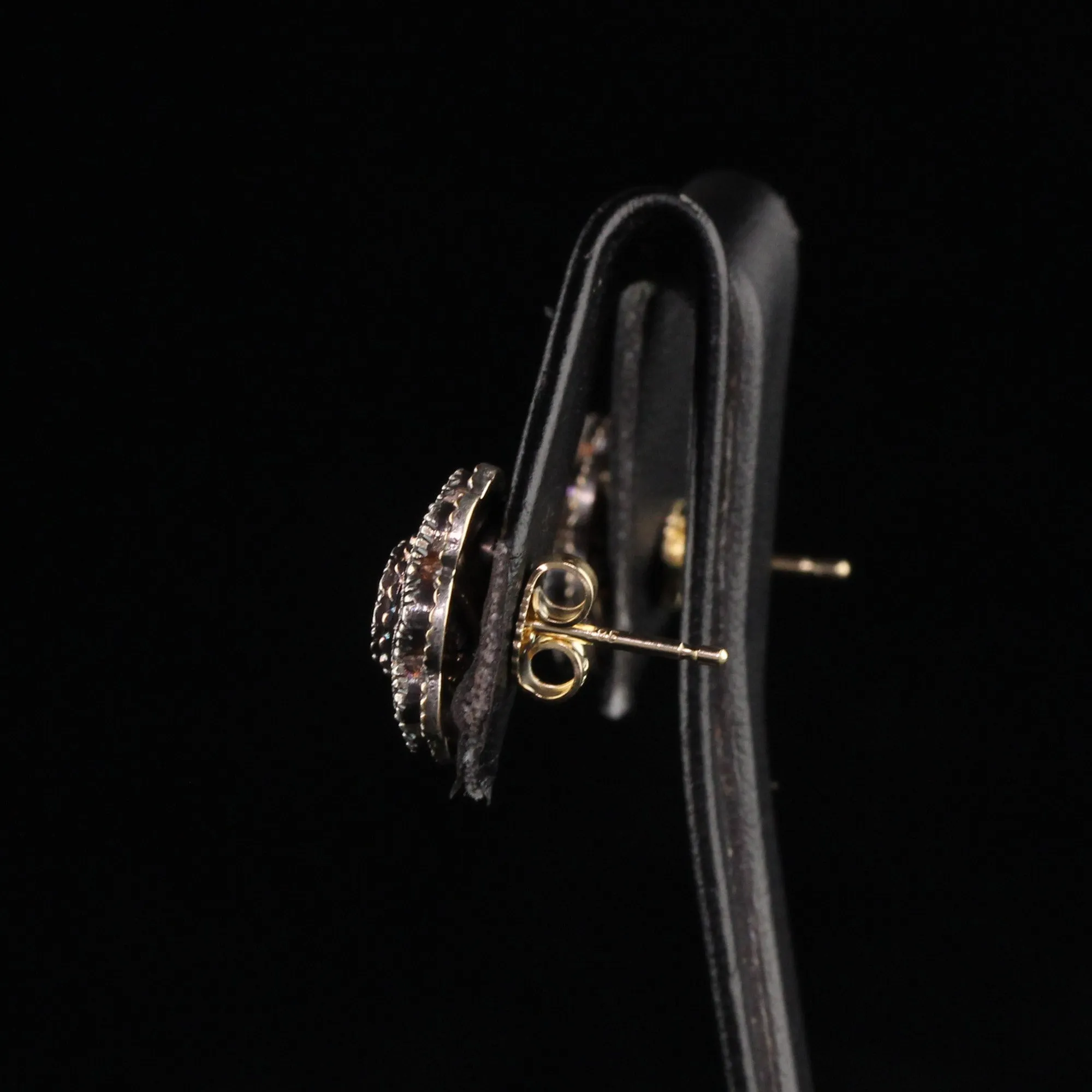 Antique Victorian 14K Yellow Gold and Silver Rose Cut Diamond Flower Earrings