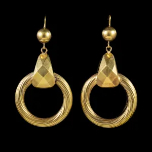 Antique Victorian 18Ct Gold Hoop Drop Earrings Circa 1900