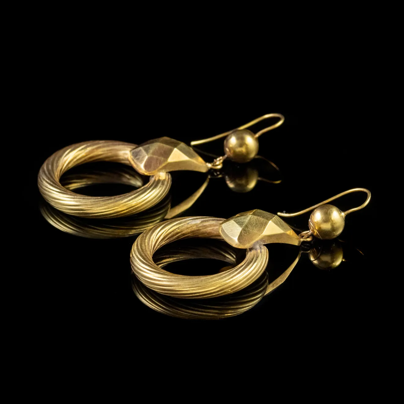 Antique Victorian 18Ct Gold Hoop Drop Earrings Circa 1900