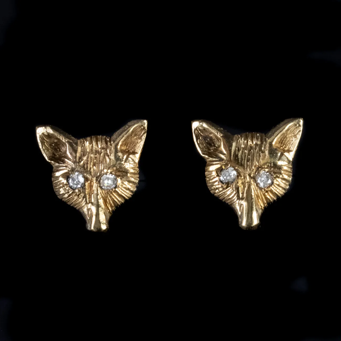 Antique Victorian Diamond Fox Earrings 9Ct Gold Circa 1880