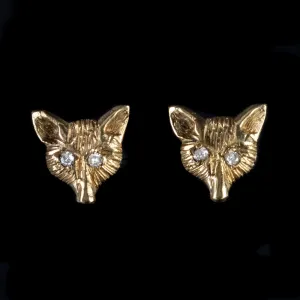 Antique Victorian Diamond Fox Earrings 9Ct Gold Circa 1880