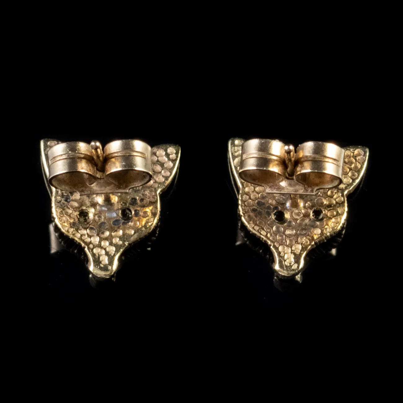 Antique Victorian Diamond Fox Earrings 9Ct Gold Circa 1880