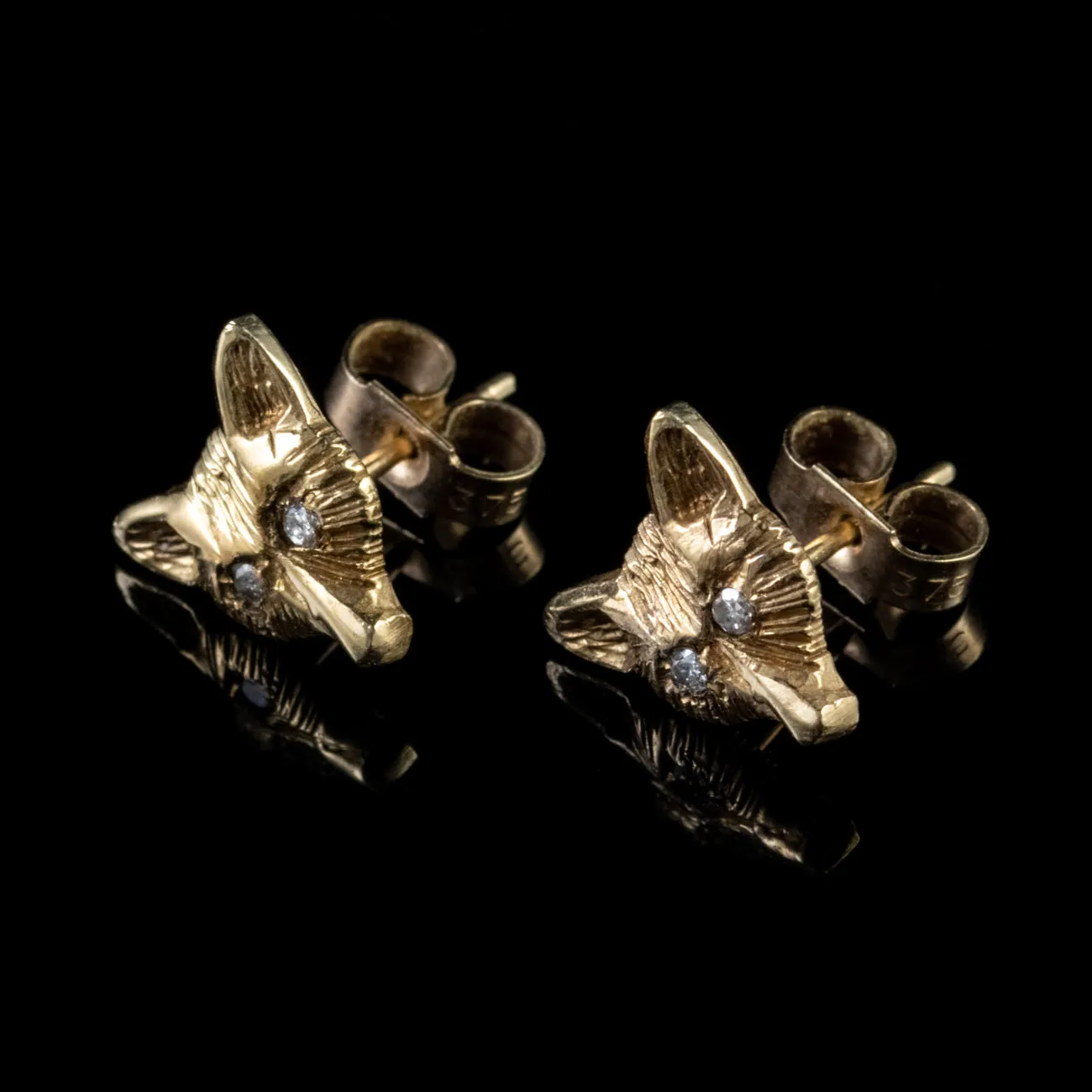 Antique Victorian Diamond Fox Earrings 9Ct Gold Circa 1880
