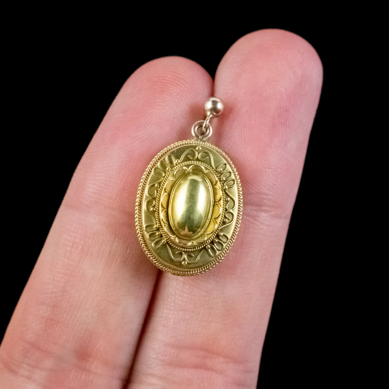 Antique Victorian Etruscan Revival Drop Earrings 9ct Gold Circa 1860