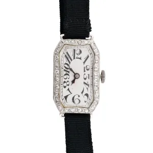 Art Deco Ladies Exploding Number Platinum & Diamond Wrist Watch