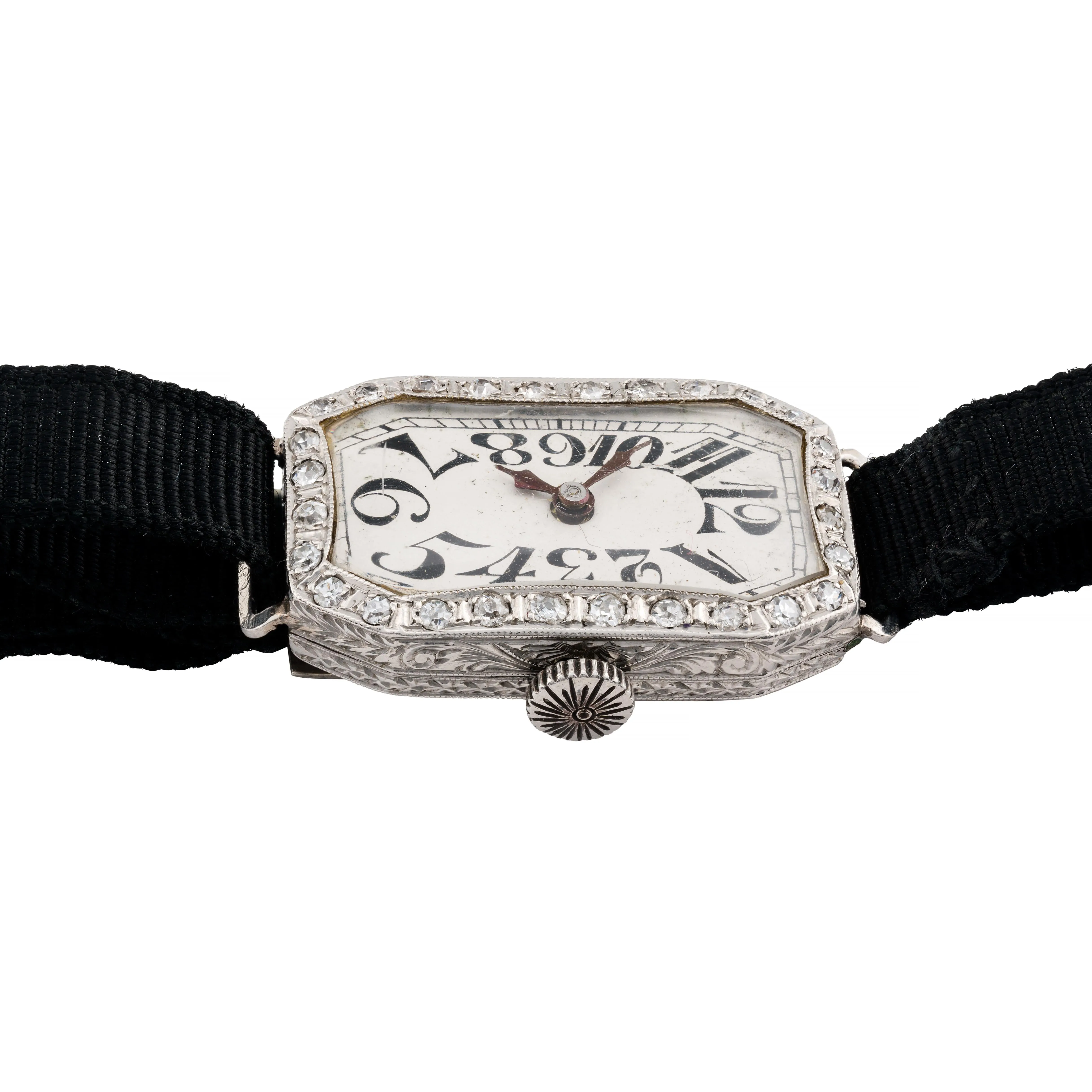 Art Deco Ladies Exploding Number Platinum & Diamond Wrist Watch