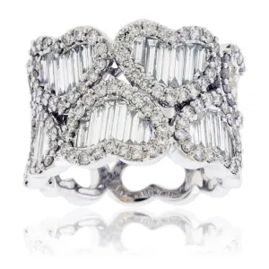 Baguette & Round Diamond Cluster Heart Style Ring