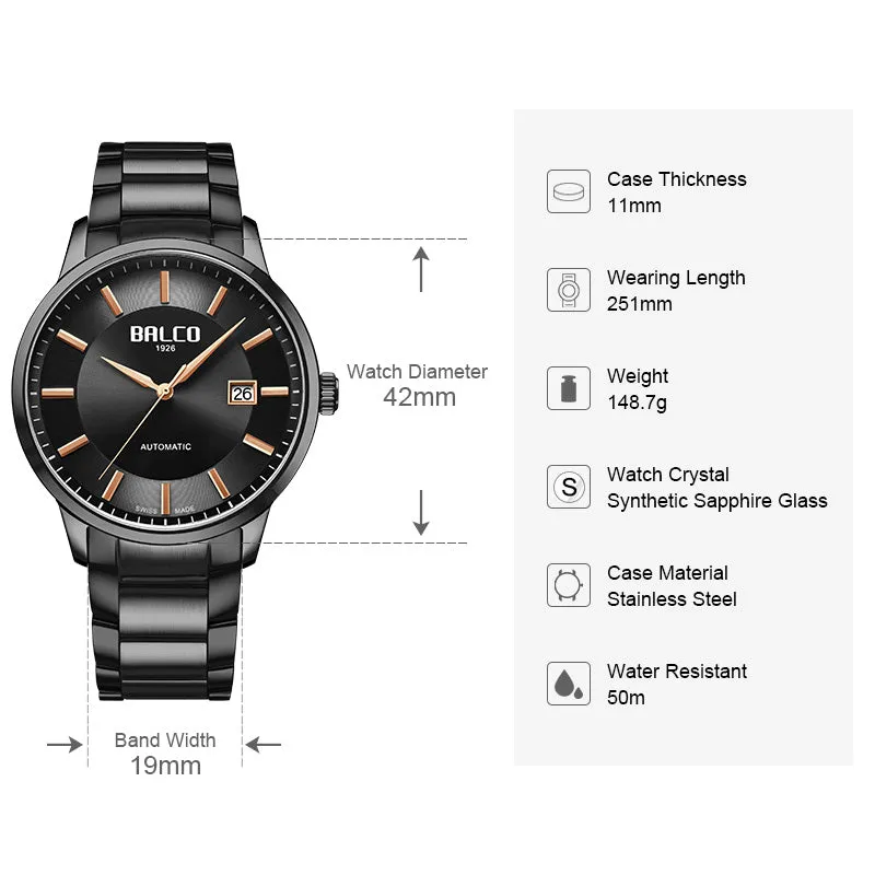 BALCO Swiss Watch For Men- Stainless Steel,Classic Style for Business Meeting