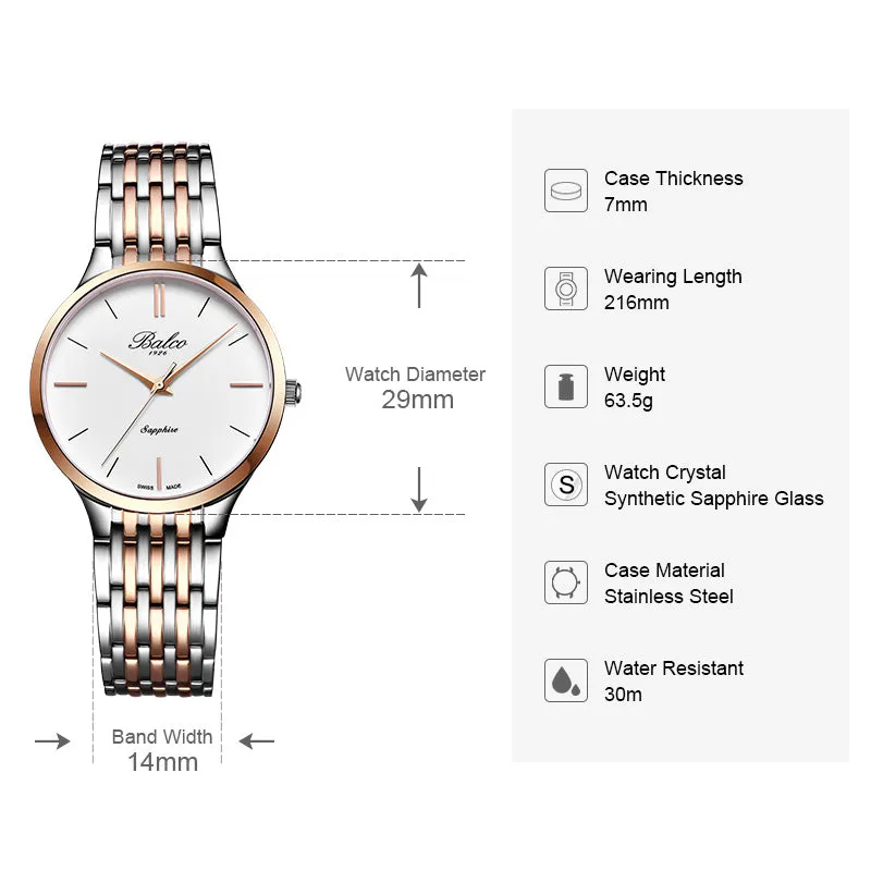 BALCO Women Quartz Wristwatch-Sapphire Glass, Fashion Watch for Everyday Wear