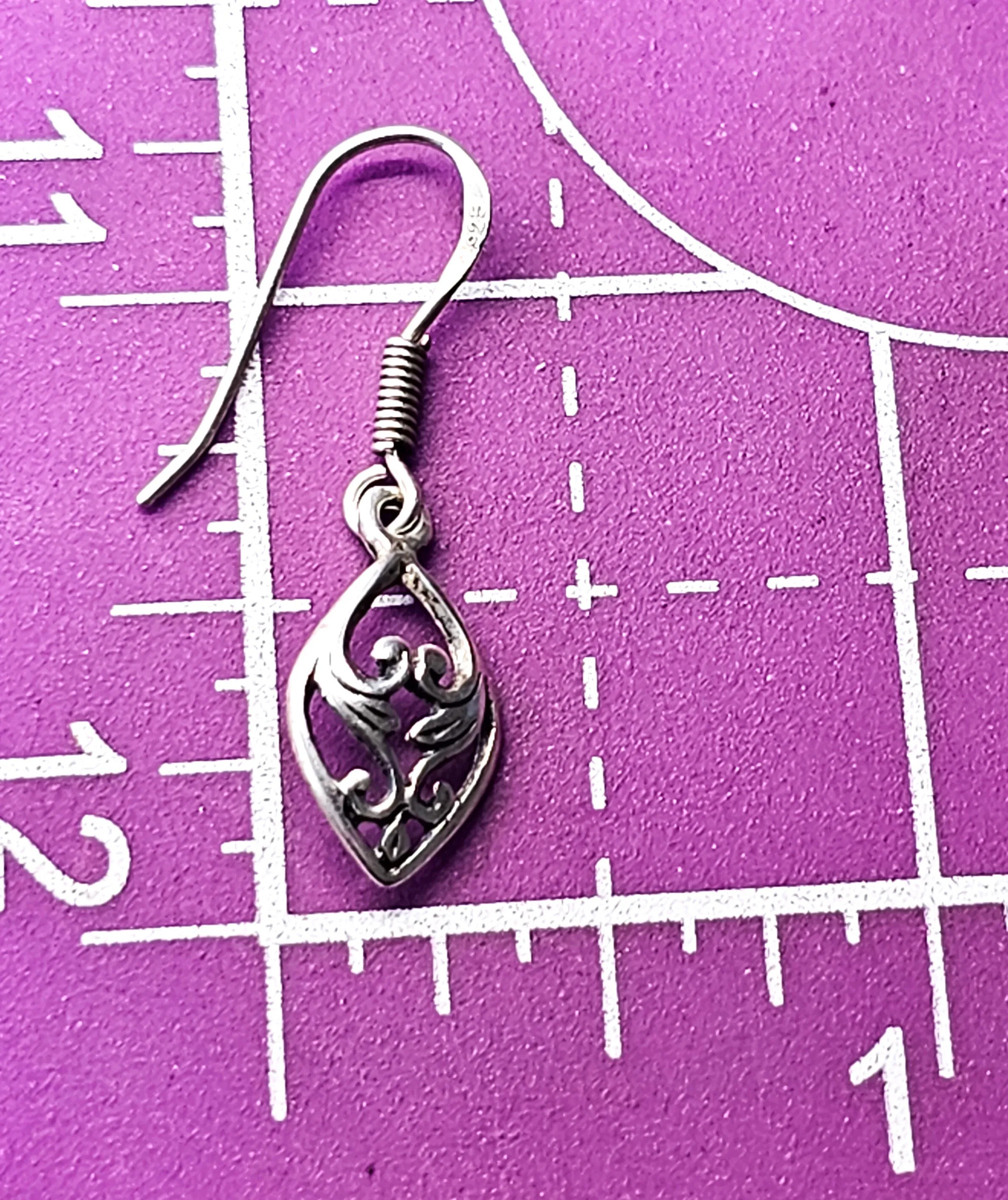 Balinese heart scroll vintage sterling silver drop earrings