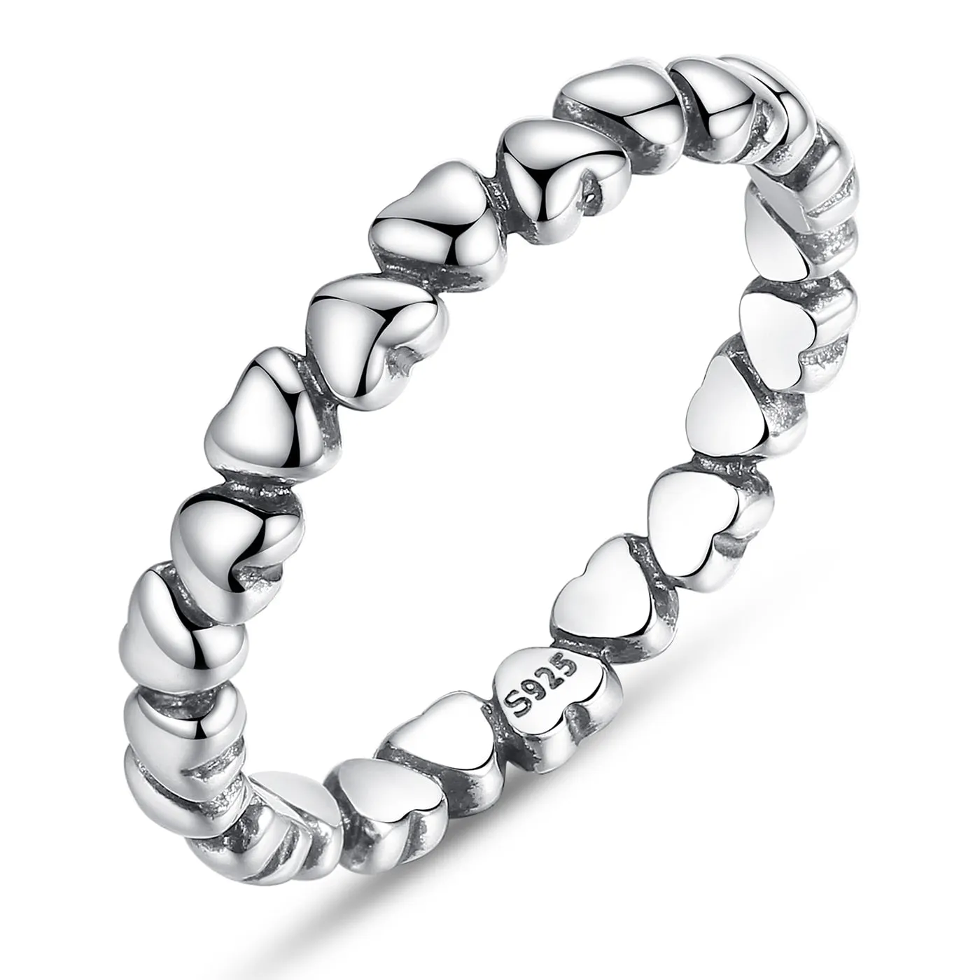 BAMOER Genuine 925 Sterling Silver Stackable Ring Heart Black CZ Finger Rings for Women Wedding Anniversary Jewelry Anel SCR140