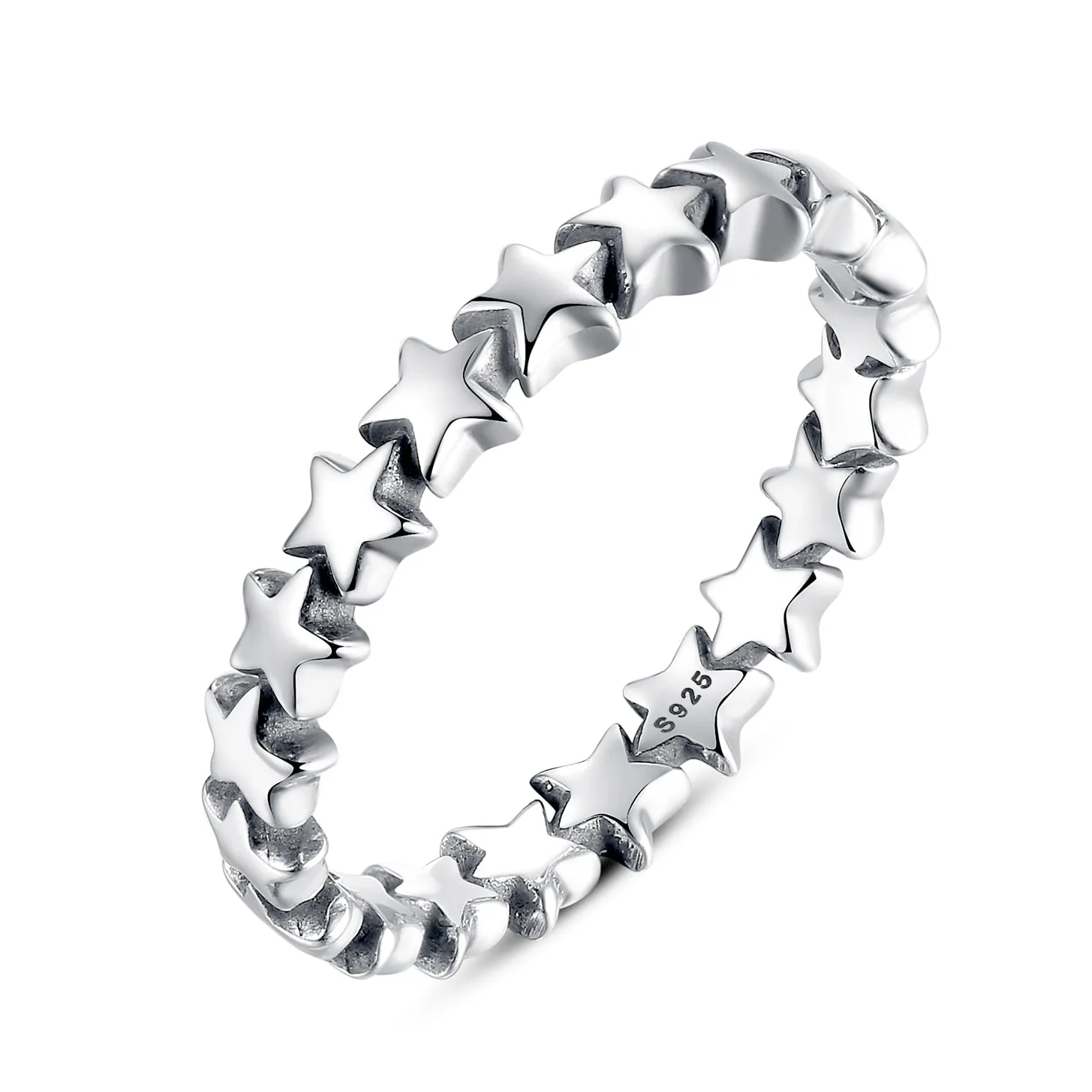 BAMOER Genuine 925 Sterling Silver Stackable Ring Heart Black CZ Finger Rings for Women Wedding Anniversary Jewelry Anel SCR140