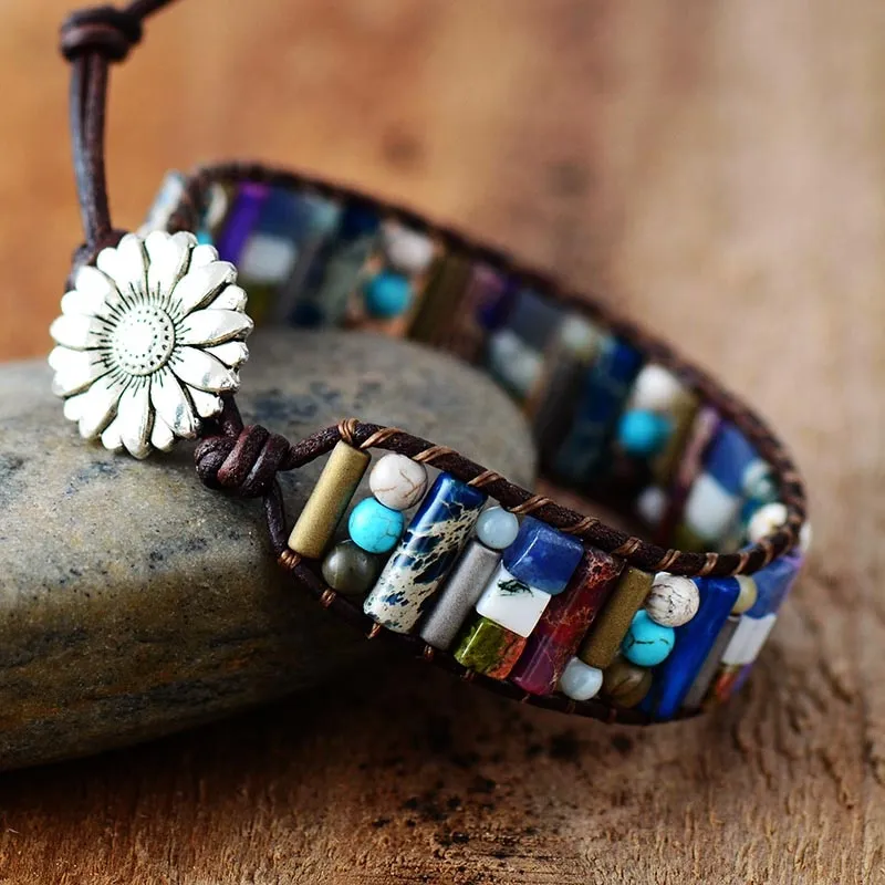 Beaded Leather Wrap Cuff Bracelet