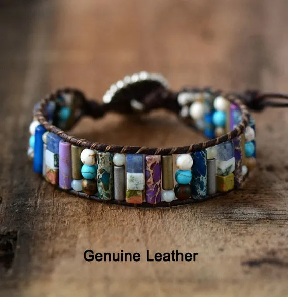 Beaded Leather Wrap Cuff Bracelet