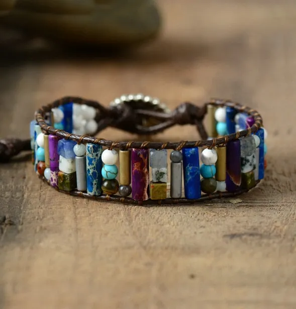 Beaded Leather Wrap Cuff Bracelet