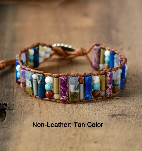 Beaded Leather Wrap Cuff Bracelet