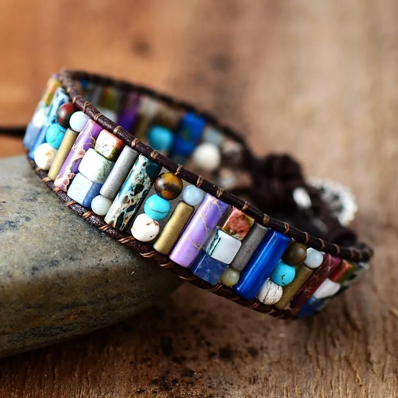 Beaded Leather Wrap Cuff Bracelet