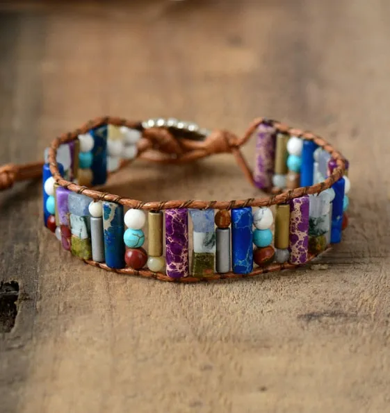 Beaded Leather Wrap Cuff Bracelet