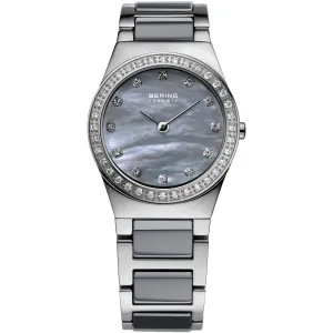 Bering Ceramic Grey & Stainless Steel Ladies Watch with Grey Mother of Pearl Dial
