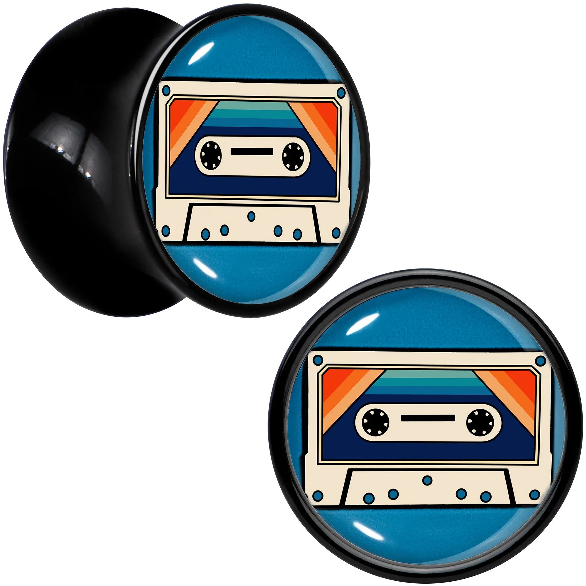 Black Acrylic Retro Cassette Double Flare Plug Set