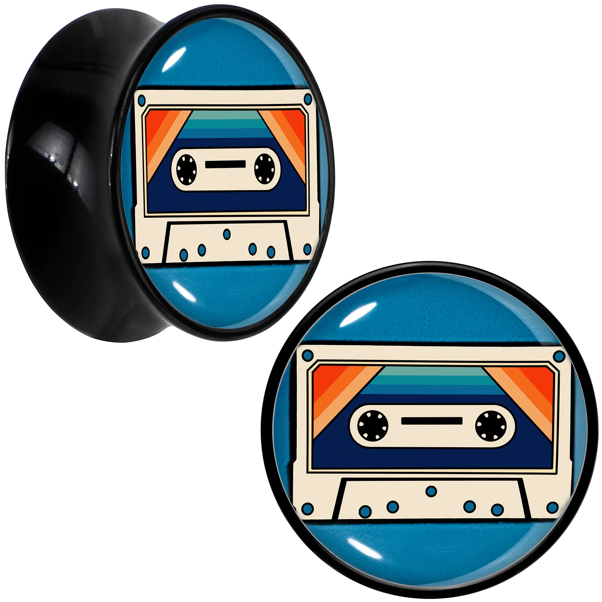 Black Acrylic Retro Cassette Double Flare Plug Set
