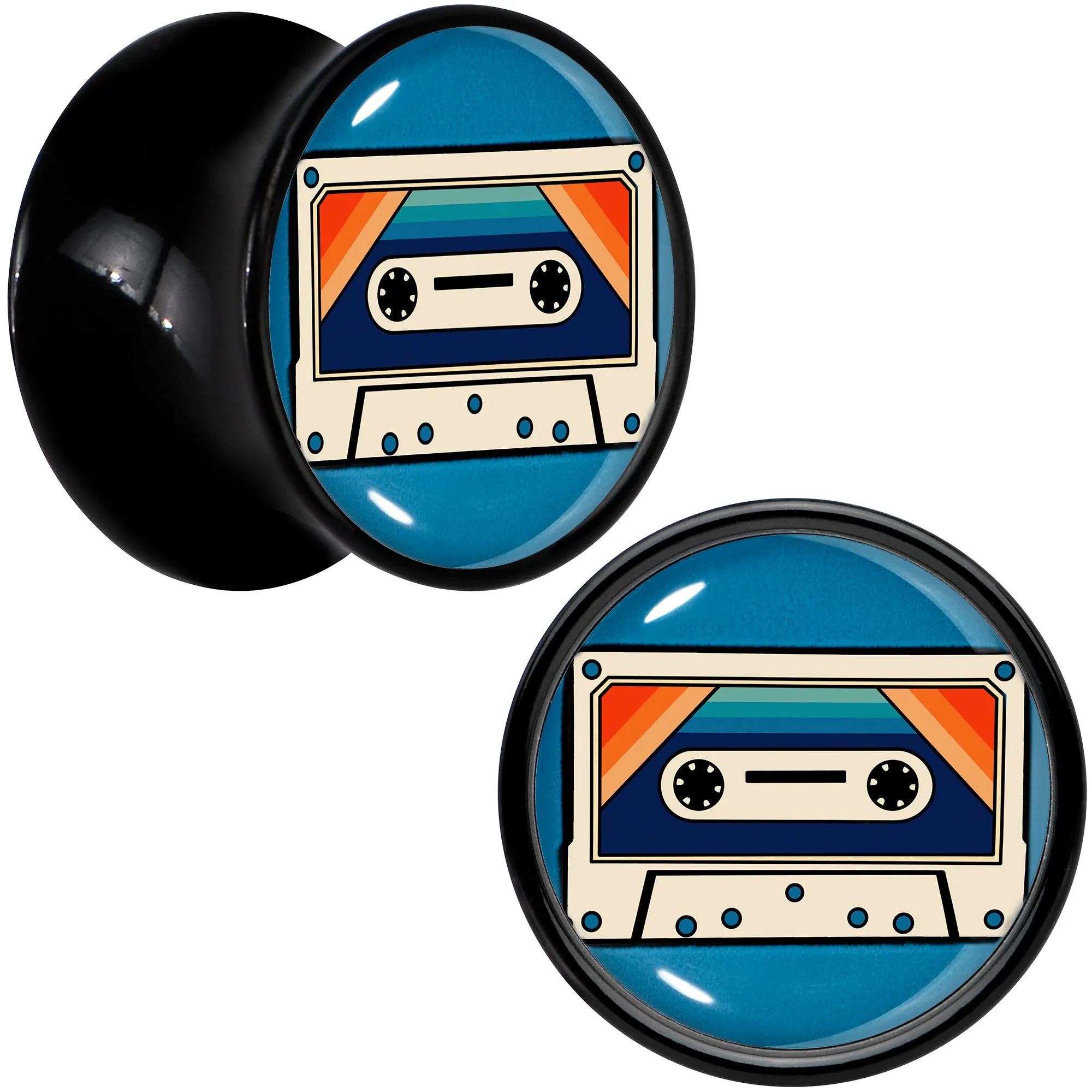 Black Acrylic Retro Cassette Double Flare Plug Set