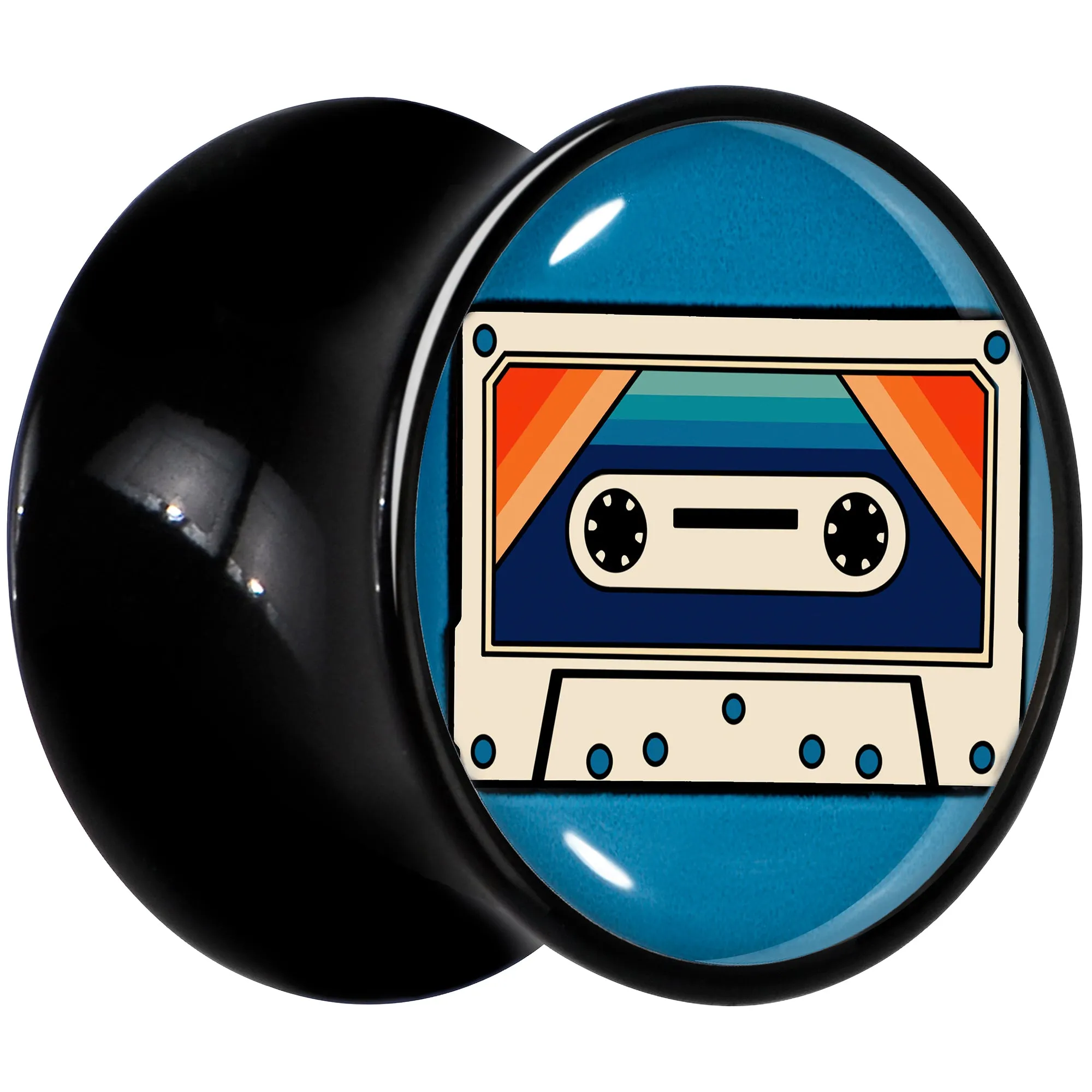 Black Acrylic Retro Cassette Double Flare Plug Set