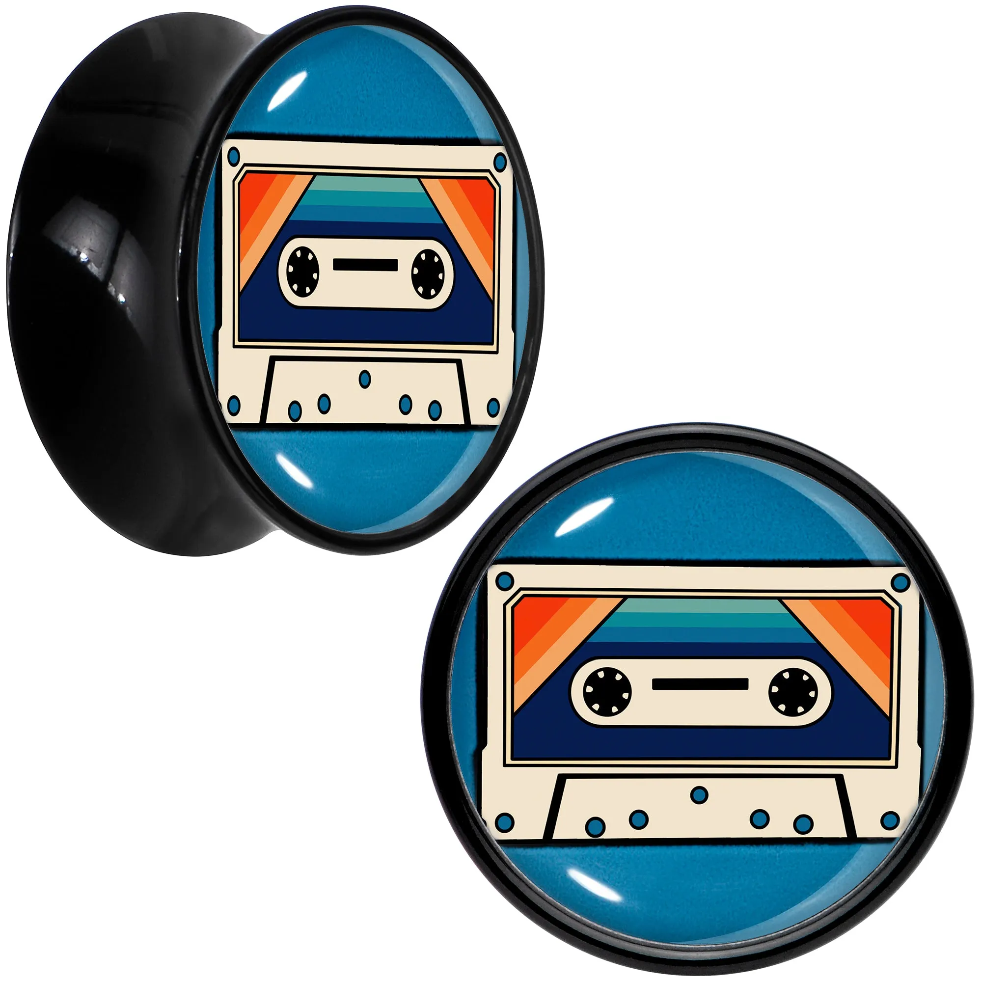 Black Acrylic Retro Cassette Double Flare Plug Set