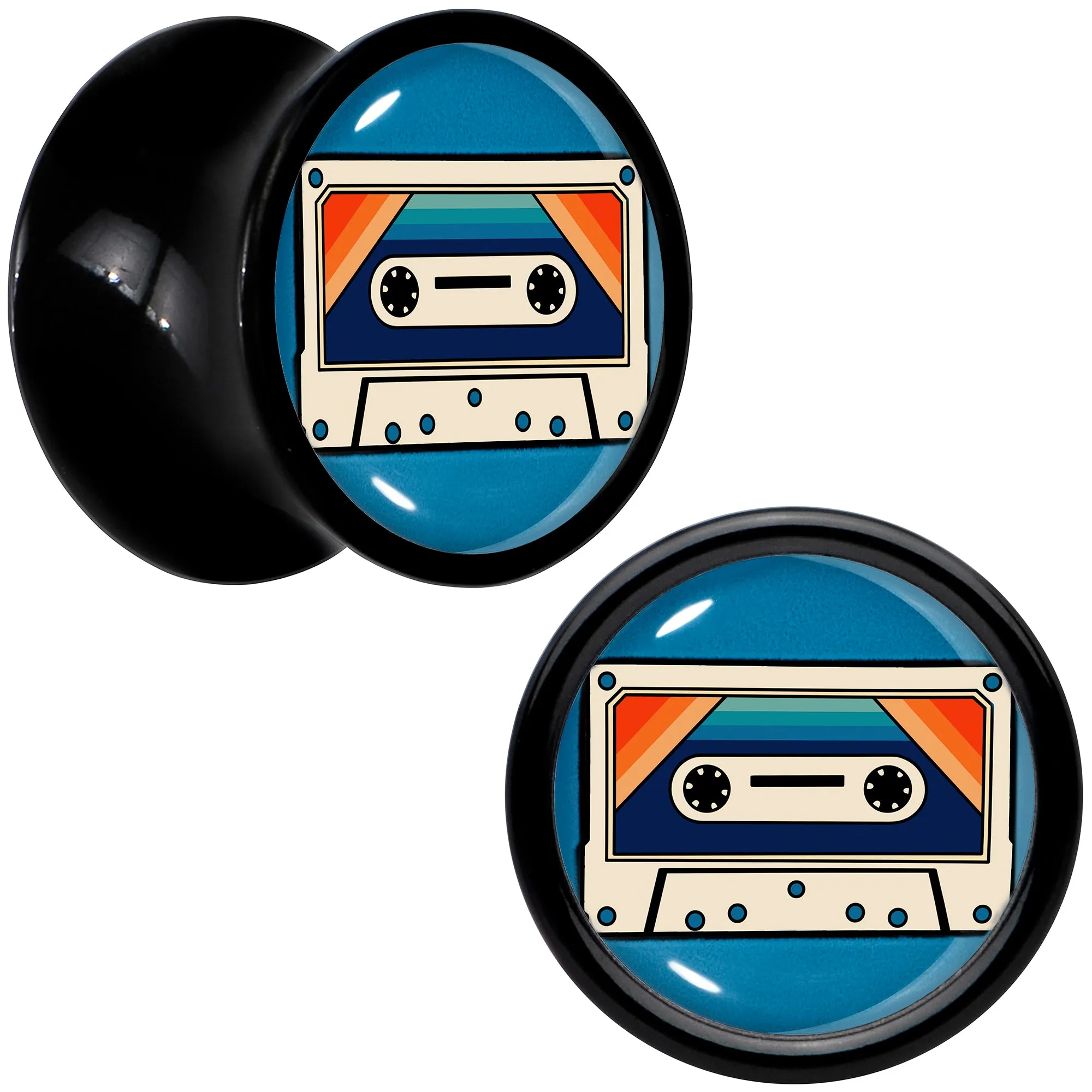 Black Acrylic Retro Cassette Double Flare Plug Set