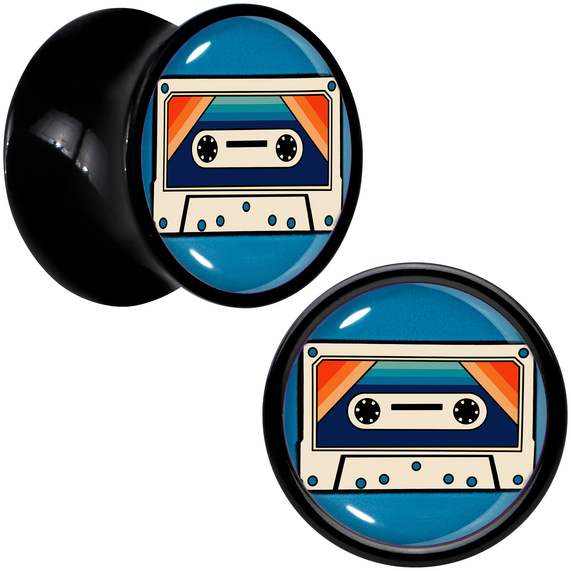 Black Acrylic Retro Cassette Double Flare Plug Set
