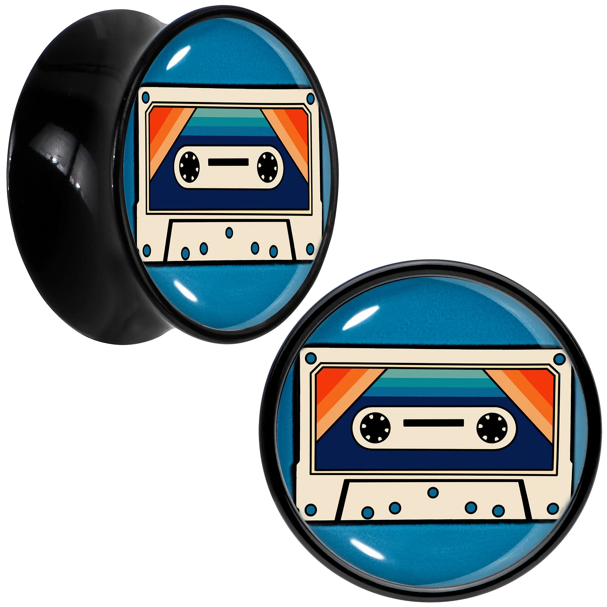 Black Acrylic Retro Cassette Double Flare Plug Set
