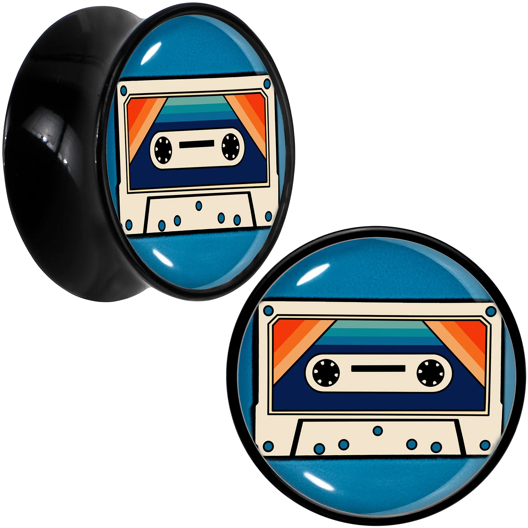 Black Acrylic Retro Cassette Double Flare Plug Set
