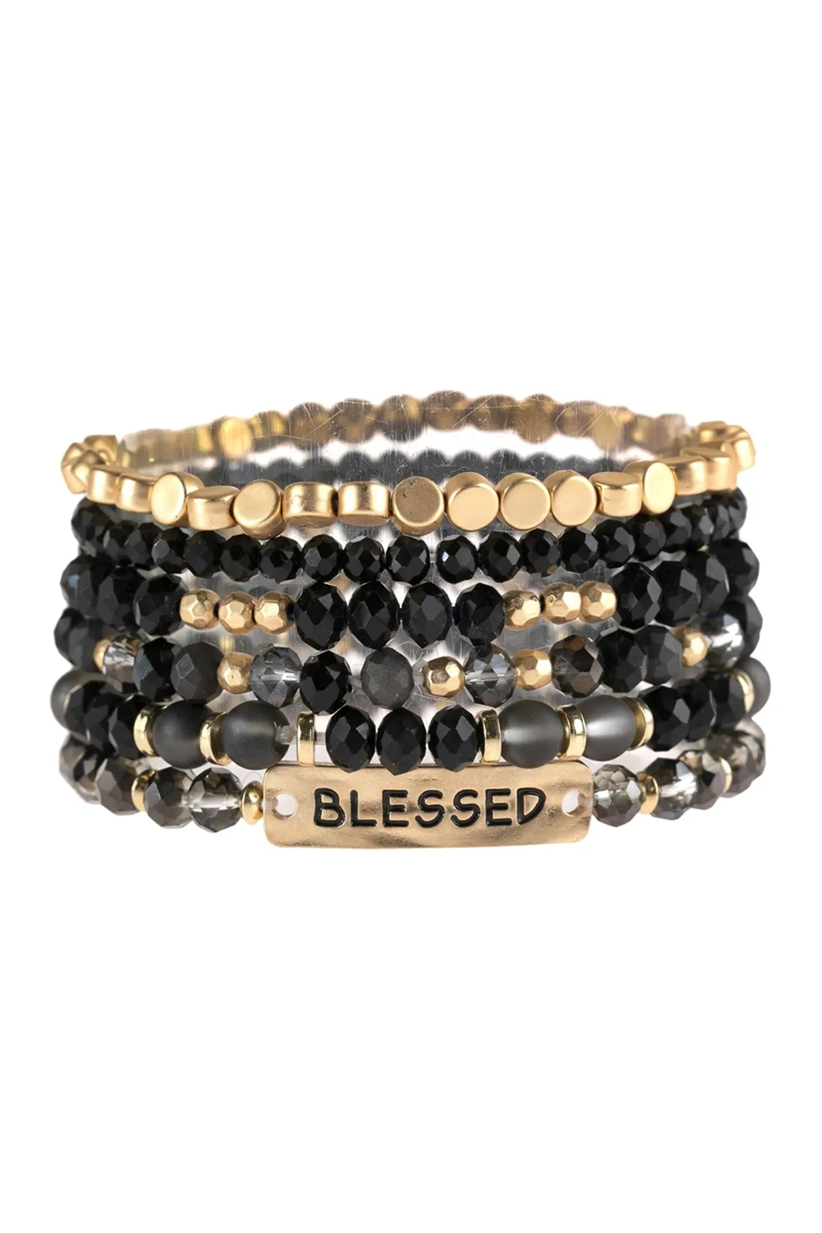 Black Blessed Charm Mixed Beads Bracelet - Pack of 6