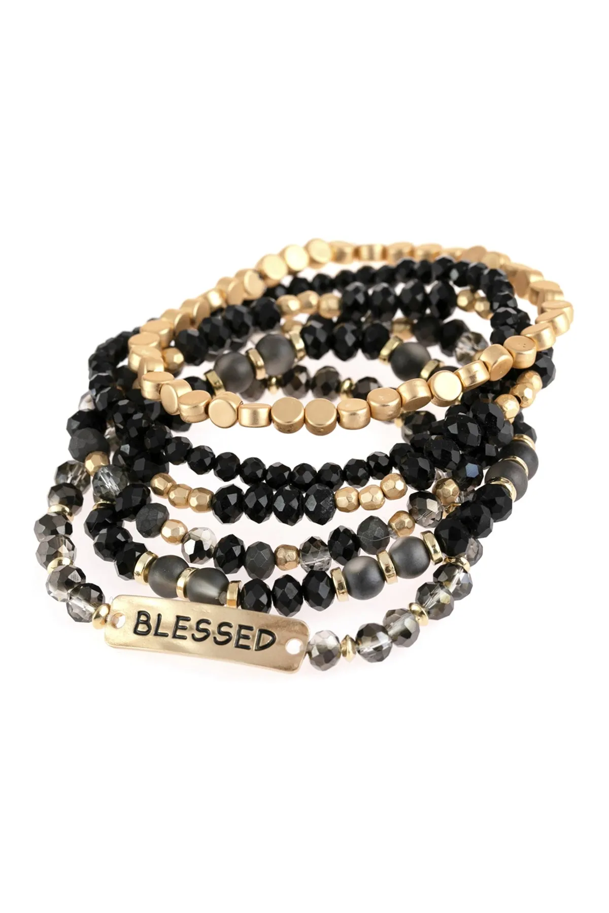 Black Blessed Charm Mixed Beads Bracelet - Pack of 6