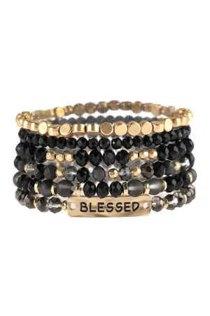 Black Blessed Charm Mixed Beads Bracelet - Pack of 6