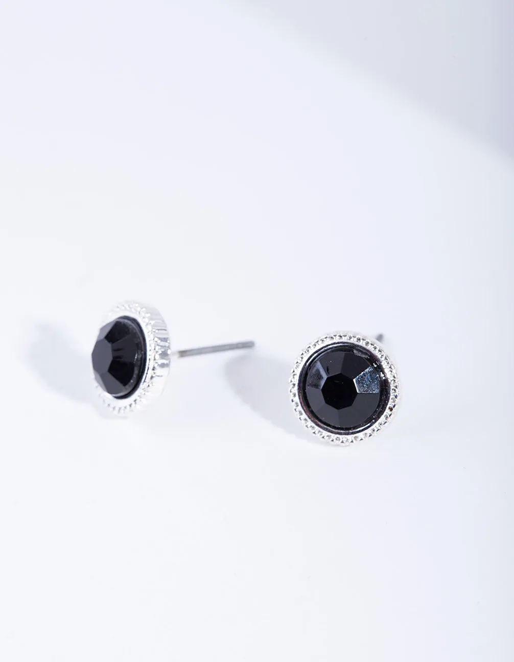 Black Round Stud Earrings