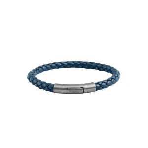 Black Ruthenium Mens Navy Blue Braided Leather Bracelet