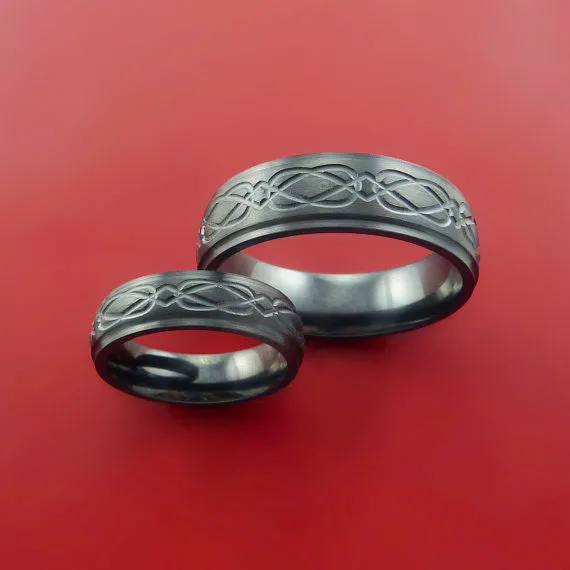Black Zirconium Celtic Band Infinity Symbolic Wedding Ring Set Custom Made