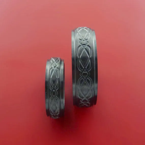 Black Zirconium Celtic Band Infinity Symbolic Wedding Ring Set Custom Made